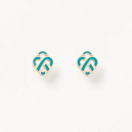 Boucles D'oreilles Poiray Coeur Entrelacé Or Jaune Et Émail Bleu Céladon