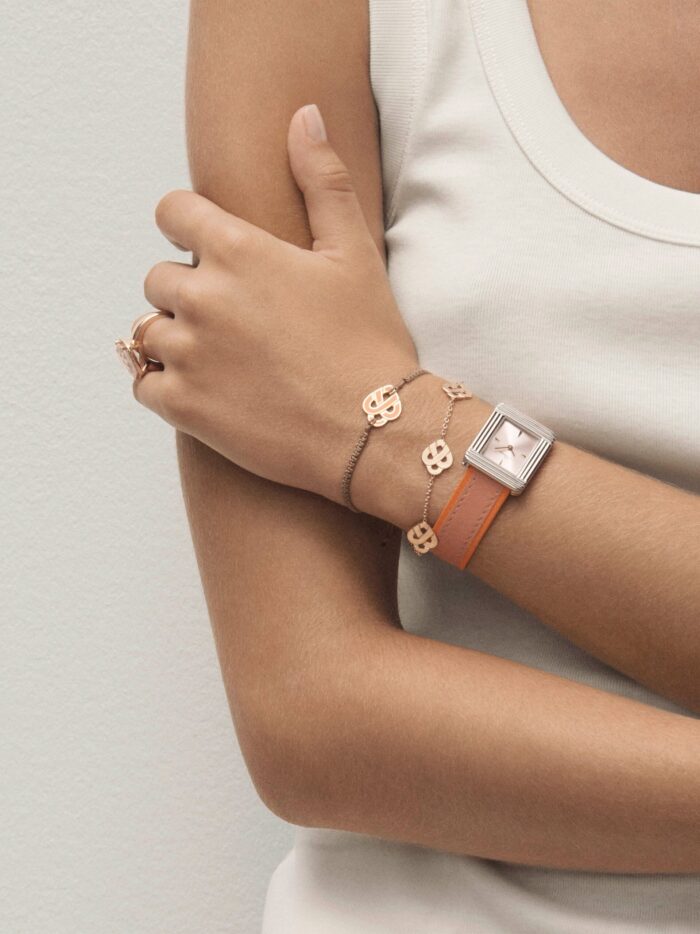 Bracelet Poiray Coeur Entrelacé Or Jaune Et Émail Corail