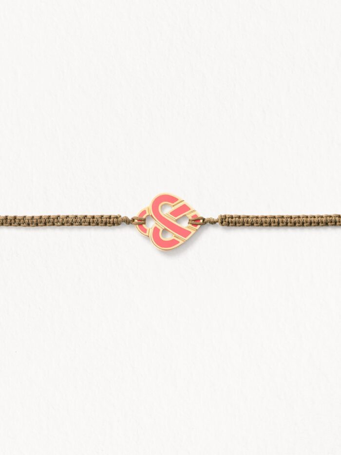Bracelet Poiray Coeur Entrelacé Or Jaune Et Émail Corail