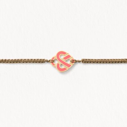 Bracelet Poiray Coeur Entrelacé Or Jaune Et Émail Corail