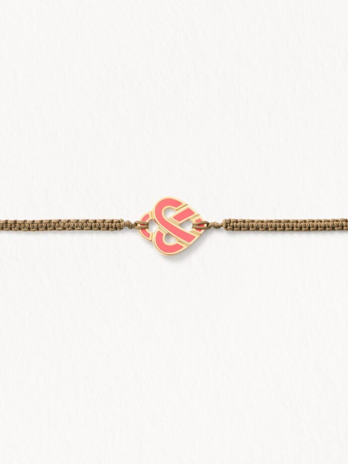 Bracelet Poiray Coeur Entrelacé Or Jaune Et Émail Corail