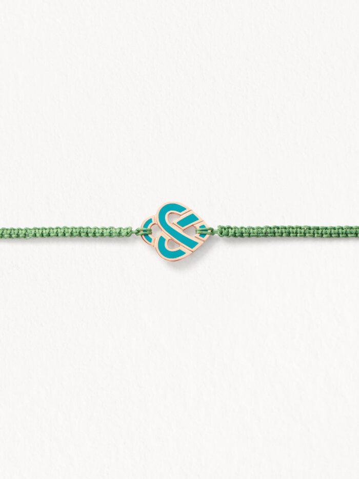 Bracelet Poiray Coeur Entrelacé Or Rose Et Émail bleu céladon