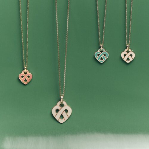 Pendentif Poiray Coeur Entrelacé Moyen Modèle Or Rose Et Émail Ivoire