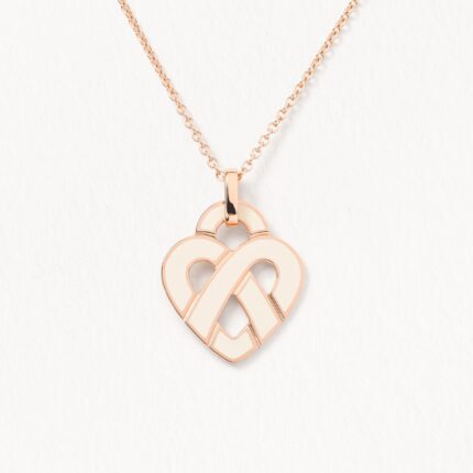 Pendentif Poiray Coeur Entrelacé Moyen Modèle Or Rose Et Émail Ivoire