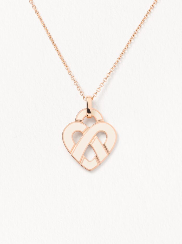 Pendentif Poiray Coeur Entrelacé Moyen Modèle Or Rose Et Émail Ivoire