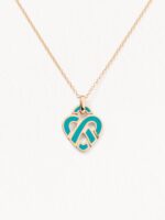 Collier Poiray Coeur Entrelacé Petit Modèle Or Rose Et Émail Bleu Céladon