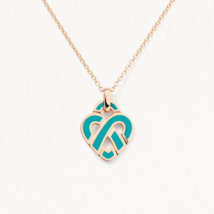 Collier Poiray Coeur Entrelacé Petit Modèle Or Rose Et Émail Bleu Céladon