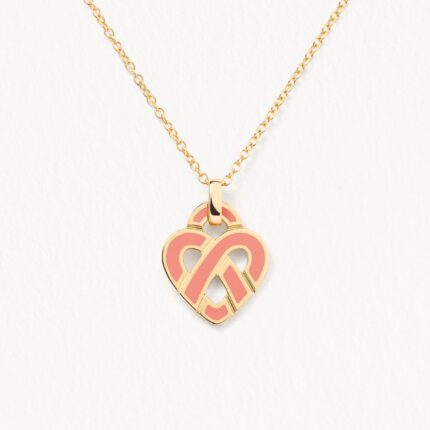 Collier Poiray Coeur Entrelacé Petit Modèle Or Jaune Et Émail Corail