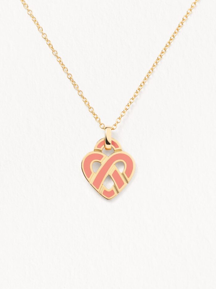 Collier Poiray Coeur Entrelacé Petit Modèle Or Jaune Et Émail Corail
