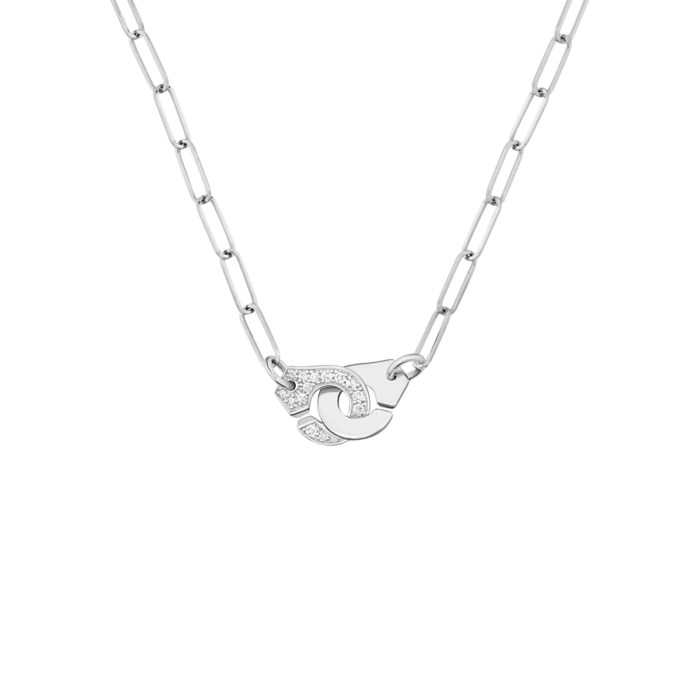 Collier Dinh Van Menottes R10 1/2 diamants or blanc sur chaîne