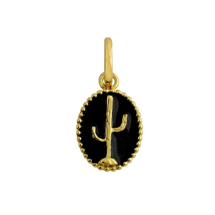 Cactus pendant, black resin, yellow gold