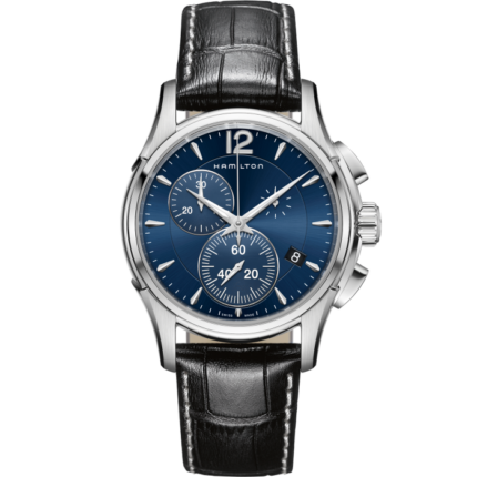 Montre Hamilton Jazzmaster Chrono Quartz Cadran Bleu Bracelet Cuir 42MM