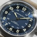 Montre Hamilton Khaki Field Titanium Auto Cadran Bleu Bracelet Cuir