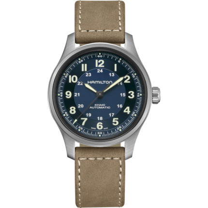 Hamilton Khaki Field Titanium Auto Watch Blue Dial Leather Bracelet