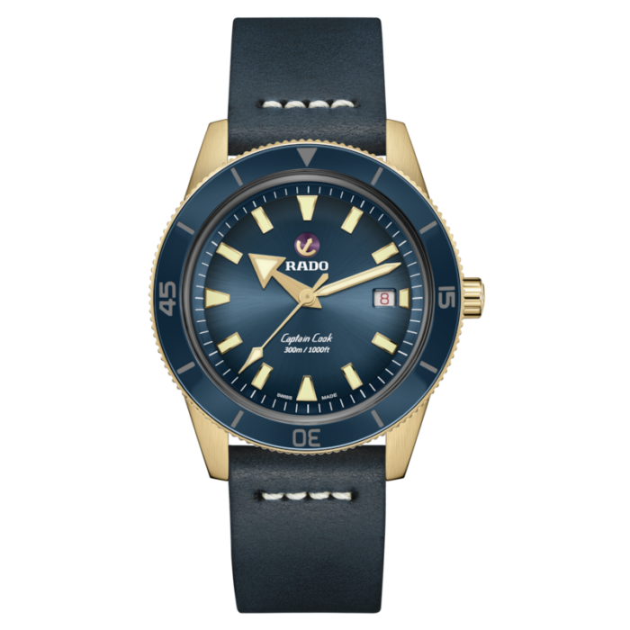 Montre Rado Captain Cook Automatic Bronze Cadran Bleu Bracelet Cuir 42MM