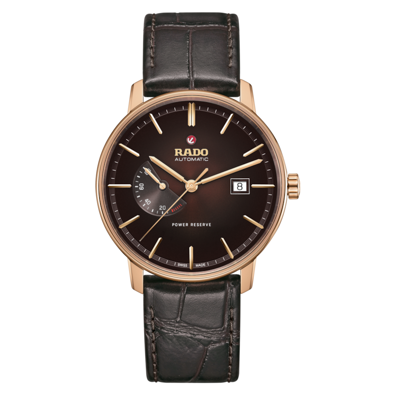 Rado Coupole Classic Automatic Power Reserve Watch Brown Dial Leather Bracelet 41MM