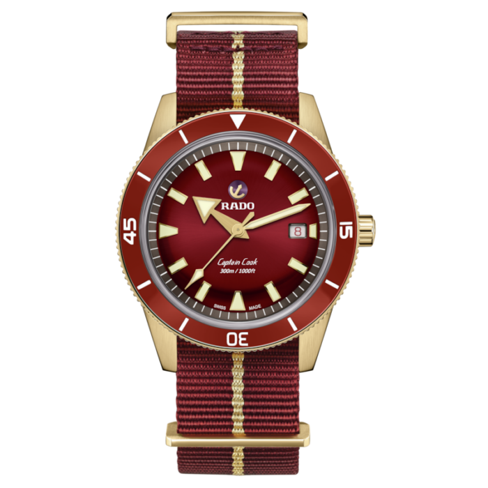 Montre Rado Captain Cook Automatic Bronze Cadran Rouge Bracelet Tissu 42MM