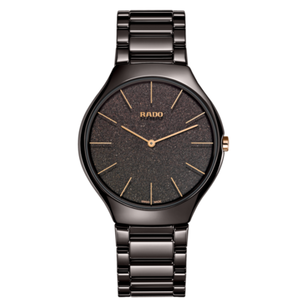 Rado True Thinline Stud Watch Brown Dial Ceramic Bracelet 39MM