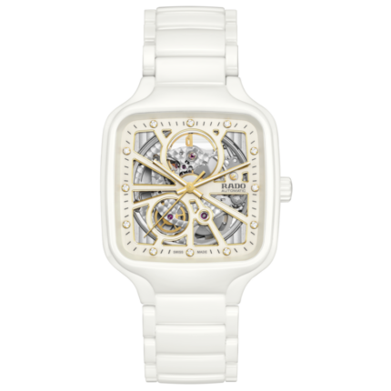 Montre Rado True Square Automatic Open Heart 12 Diamonds Cadran Blanc Bracelet Céramique 38MM