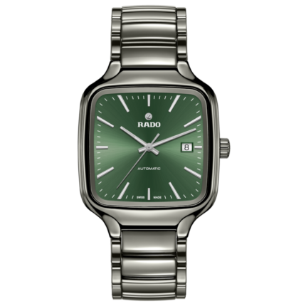 Rado True Square Automatic Watch Green Dial Ceramic Bracelet 38MM