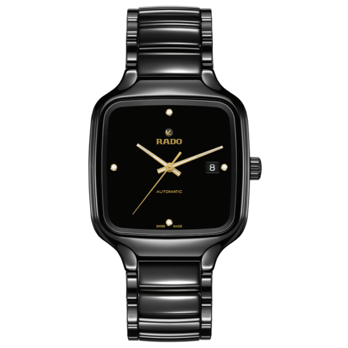 Montre Rado True Square 4 Diamonds Cadran Noir Bracelet Céramique 40MM