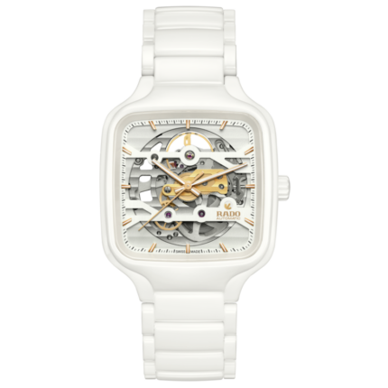 Rado True Square Automatic Skeleton Watch White Dial Ceramic Bracelet 38MM