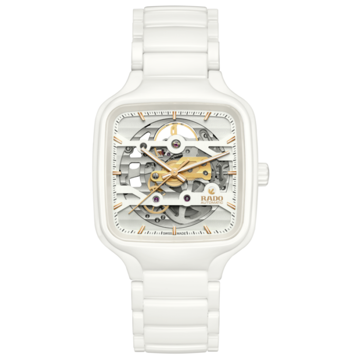 Montre Rado True Square Automatic Skeleton Cadran Blanc Bracelet Céramique 38MM