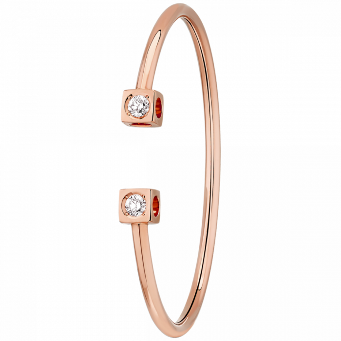 Bracelet Dinh Van Le Cube Grand Modèle Or Rose Et Diamants