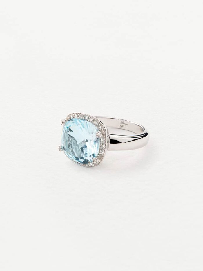 Bague Poiray Filles Antik Diamants Topaze Bleue Or Blanc