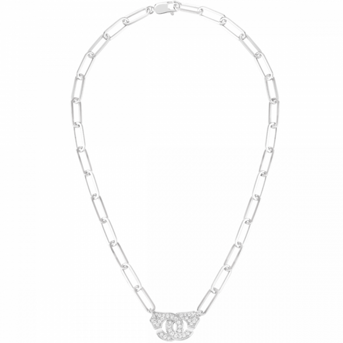 Pendentif Dinh Van Menottes R15 Or Blanc et Diamants sur Chaîne