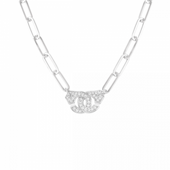 Pendentif Dinh Van Menottes R15 Or Blanc et Diamants sur Chaîne