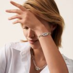 Collier Dinh Van Menottes sur Chaîne Très Grand Modèle Diamants Or Blanc