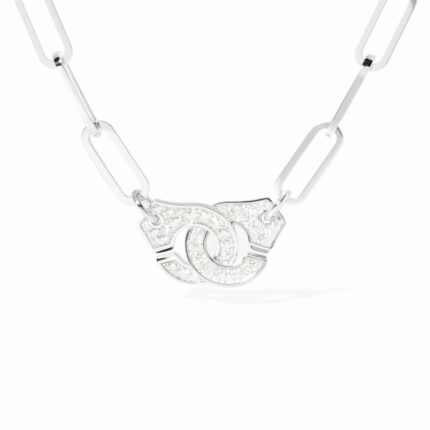Collier Dinh Van Menottes sur Chaîne Très Grand Modèle Diamants Or Blanc
