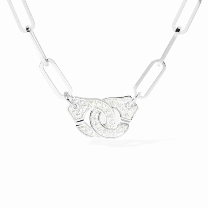 Collier Dinh Van Menottes sur Chaîne Très Grand Modèle Diamants Or Blanc