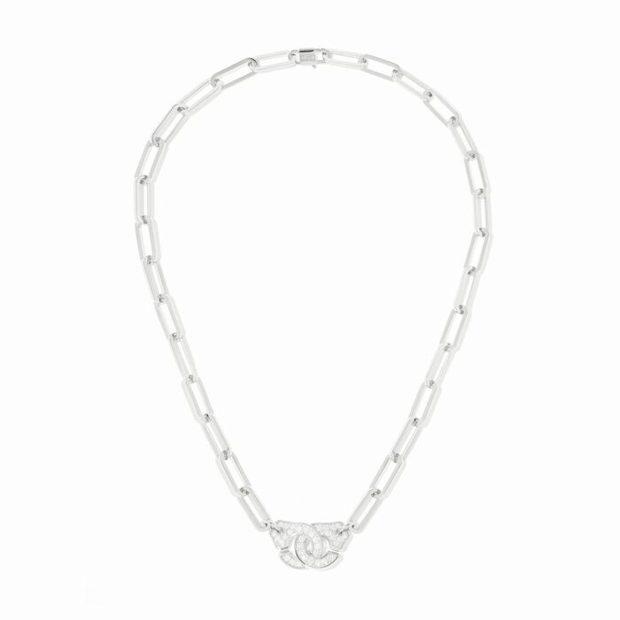 Collier Dinh Van Menottes sur Chaîne Très Grand Modèle Diamants Or Blanc