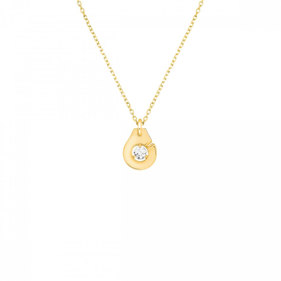 Pendentif Dinh Van Menottes R8 Or Jaune et Diamants sur Chaîne