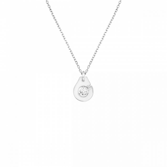 Pendentif Dinh Van Menottes R8 Or Blanc et Diamants sur Chaîne