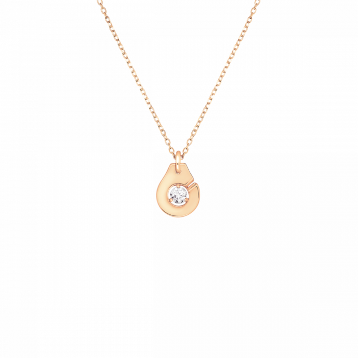 Pendentif Dinh Van Menottes R8 Or Rose et Diamants sur Chaîne