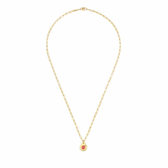 Pendentif Dinh Van Menottes R10 Or Jaune et Corail sur Chaîne