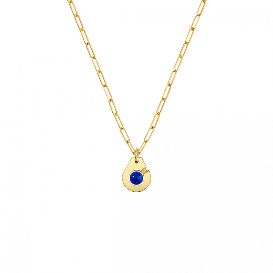 Dinh Van Menottes R10 Yellow Gold and Lapis Lazuli Pendant on Chain