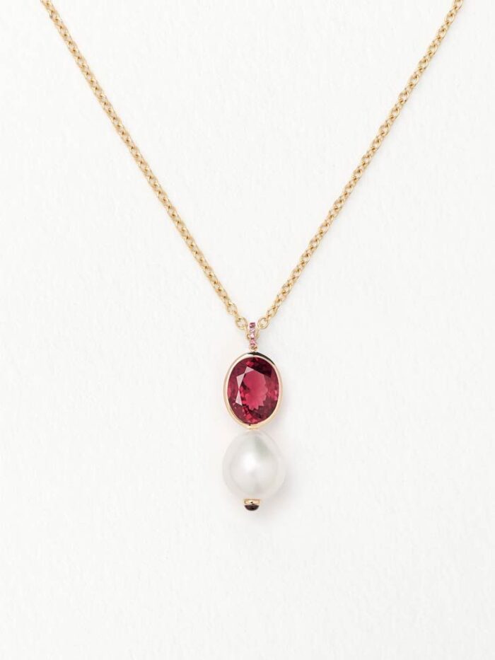 Necklace Poiray Perles Précieuses Large Model Rhodolite Yellow Gold