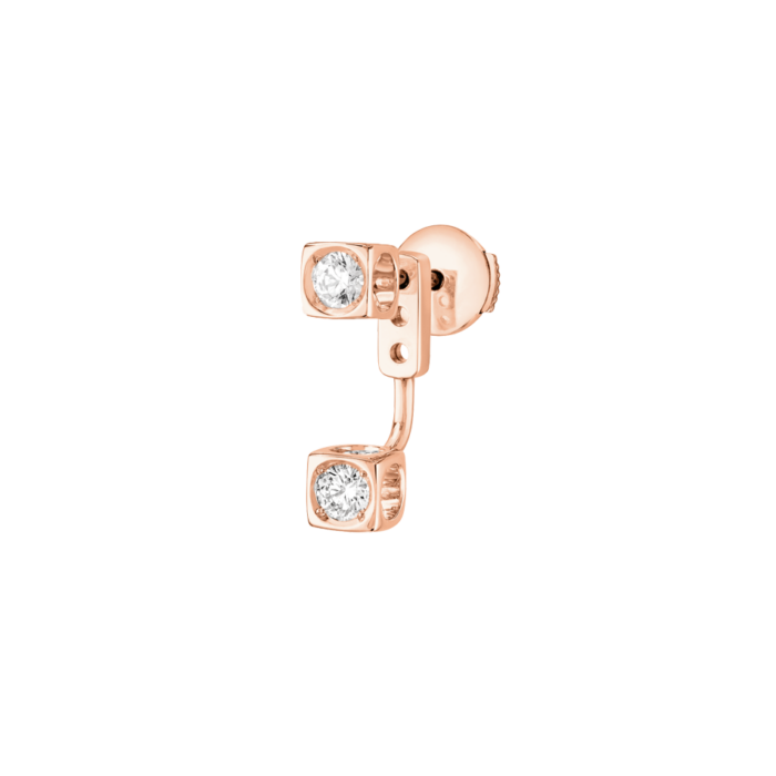 Mono Boucle D’oreille Dinh Van Le Cube Diamant Or Rose et Diamants