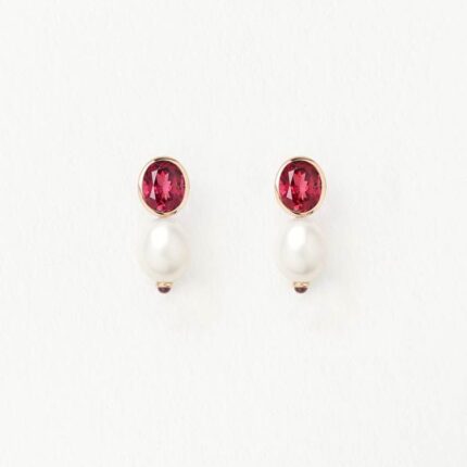 Boucles d'Oreilles Poiray Perles Précieuses Grand Modèle Rhodolite Or Jaune