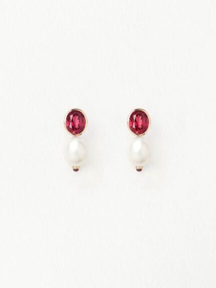 Boucles d'Oreilles Poiray Perles Précieuses Grand Modèle Rhodolite Or Jaune