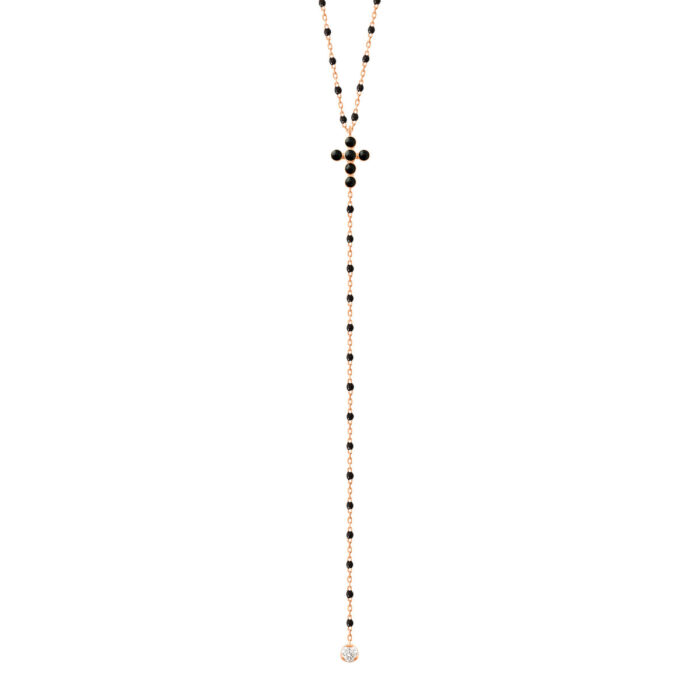 Collier gigi CLOZEAU Chapelet Croix Perlée Diamants et Or 42cm