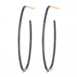 Boucles d'Oreilles Ginette NY Large Ellipse Black Diamond Hoops Or Rose