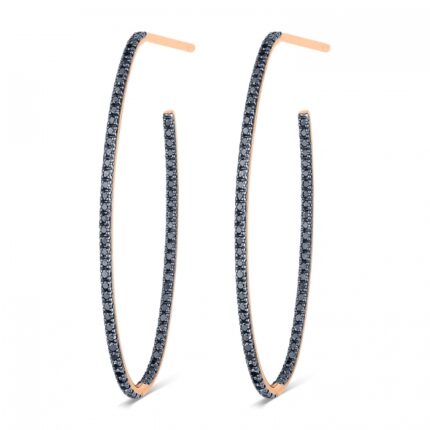 Boucles d'Oreilles Ginette NY Large Ellipse Black Diamond Hoops Or Rose