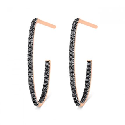 Boucles d'Oreilles Ginette NY Ellipse Black Diamond Hoops Or Rose