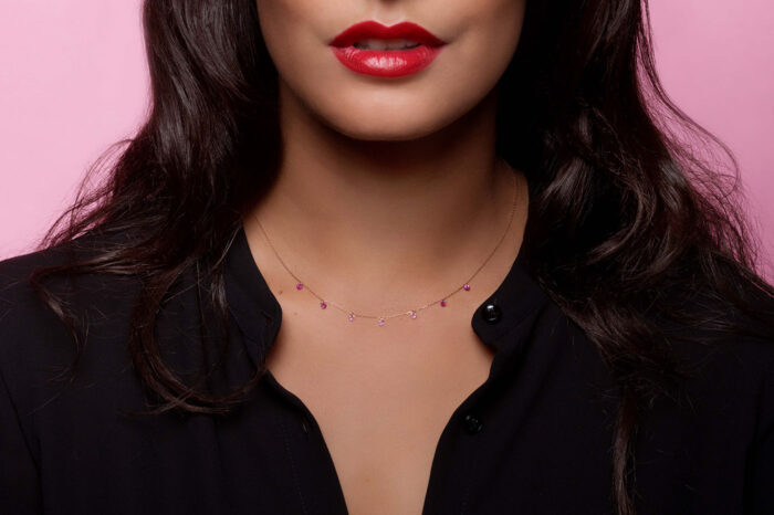 Collier La Brune & La Blonde Confetti Rose 7 Pierres Or Rose