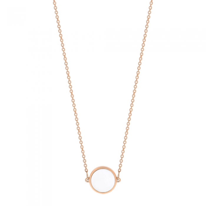 Collier Ginette NY Mini Ever White Agate Disc On Chain Or Rose